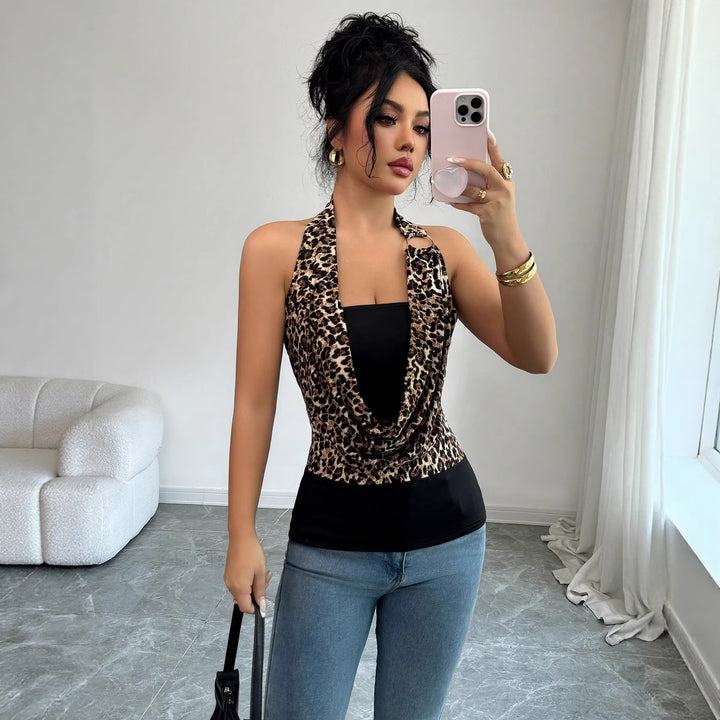Damen Ärmelloses Neckholder-Wickel-Top mit Drapierter Front und Metallring Echo Archiv