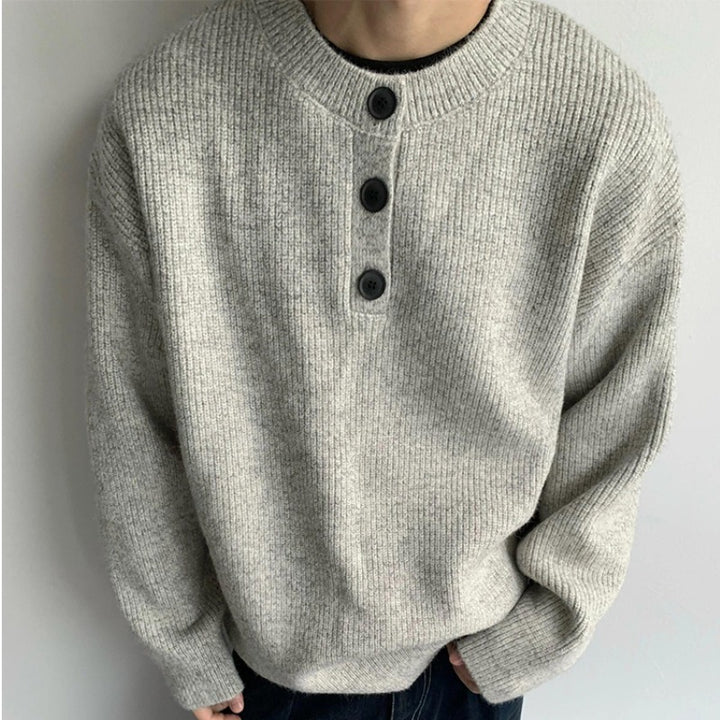 Herren Oversized Strickpullover mit Dreiknopf-Henleypasse Echoarchiv