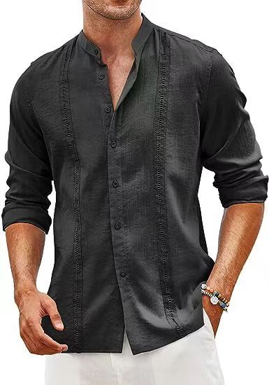 Herren modisches Langarmhemd mit Henley-Kragen und eleganten Knopfdetails Echoarchiv
