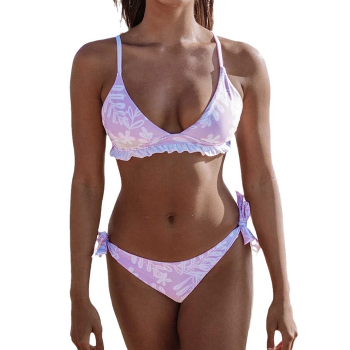 Damen Triangel-Bikini mit verspielten Rüschendetails und floralem Druck Echo Archiv