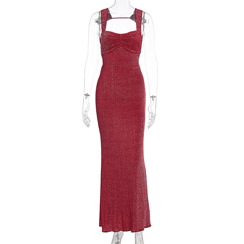 Damen Glitzerndes Maxikleid mit Carmen-Ausschnitt und figurformendem Schnitt Echo Archiv