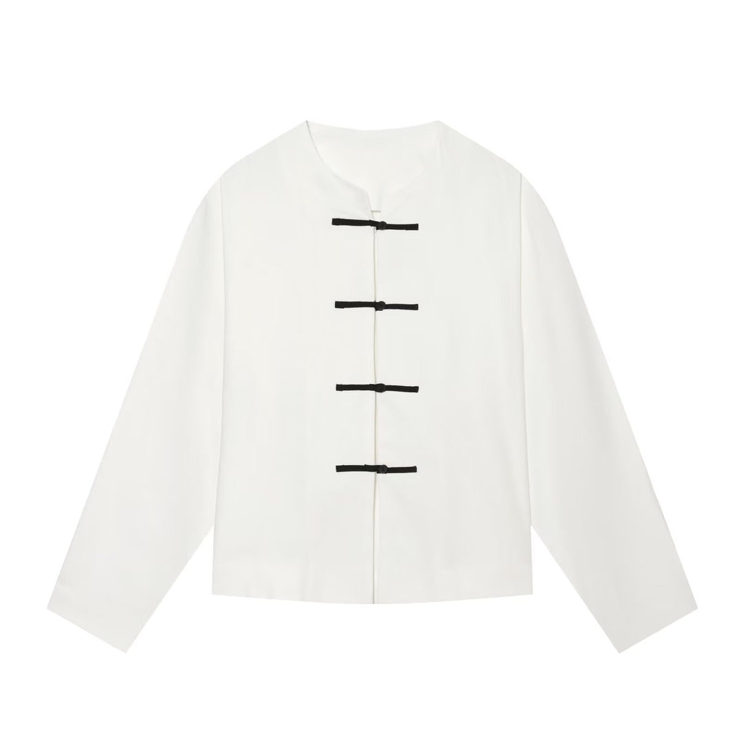 Damen Boxy-Jacke mit Mandarin-Kragen und dekorativen Knotenverschlüssen Echo Archiv