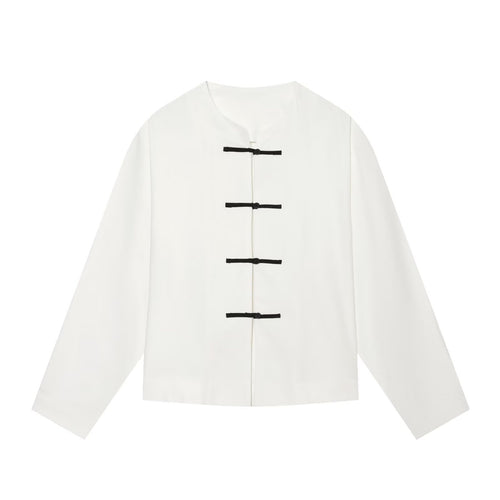 Damen Boxy-Jacke mit Mandarin-Kragen und dekorativen Knotenverschlüssen Echo Archiv