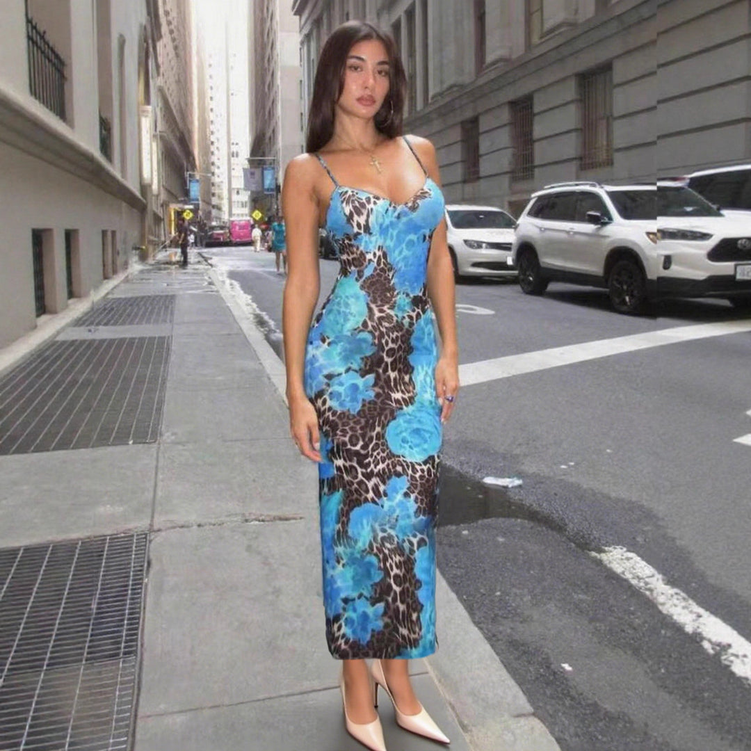 Damen Elegantes Maxikleid mit floralem Muster und taillierten Schnitt Echo Archiv