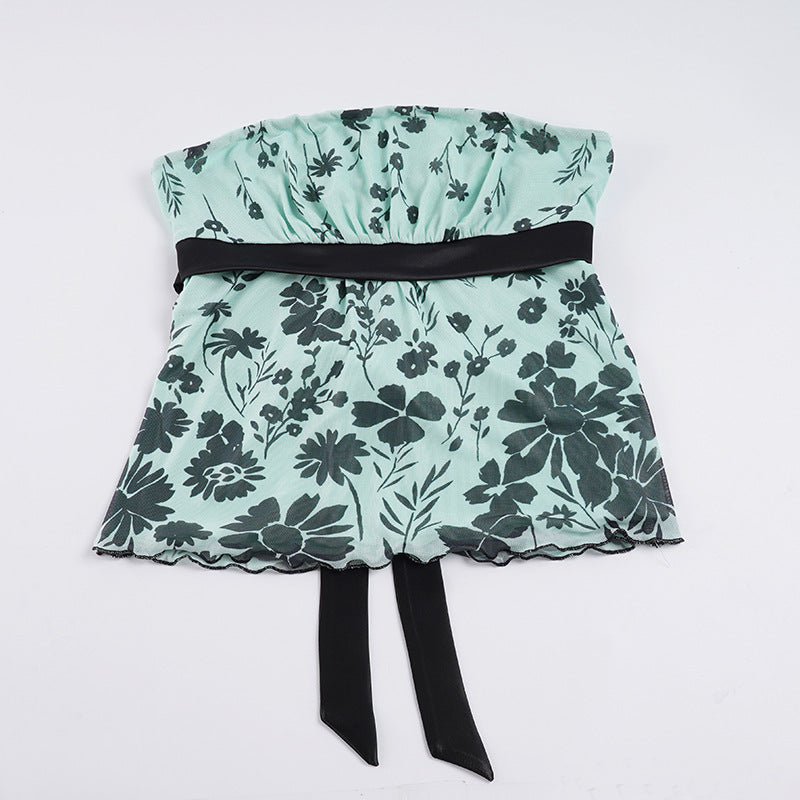 Damen Bandeau-Top mit floralem Druck und verstellbarem Gürtel Echo Archiv
