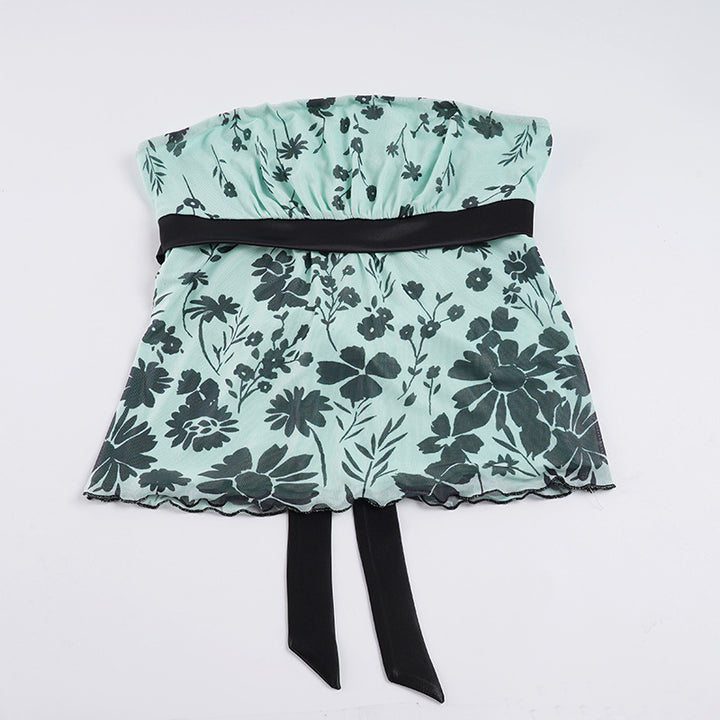 Damen Bandeau-Top mit floralem Druck und verstellbarem Gürtel Echo Archiv