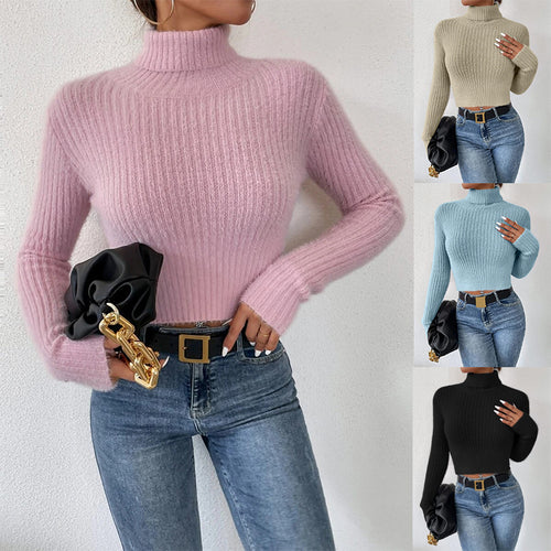 Damen Kurzer Rippstrick-Rollkragenpullover mit flauschiger Mohair‑Optik Echo Archiv