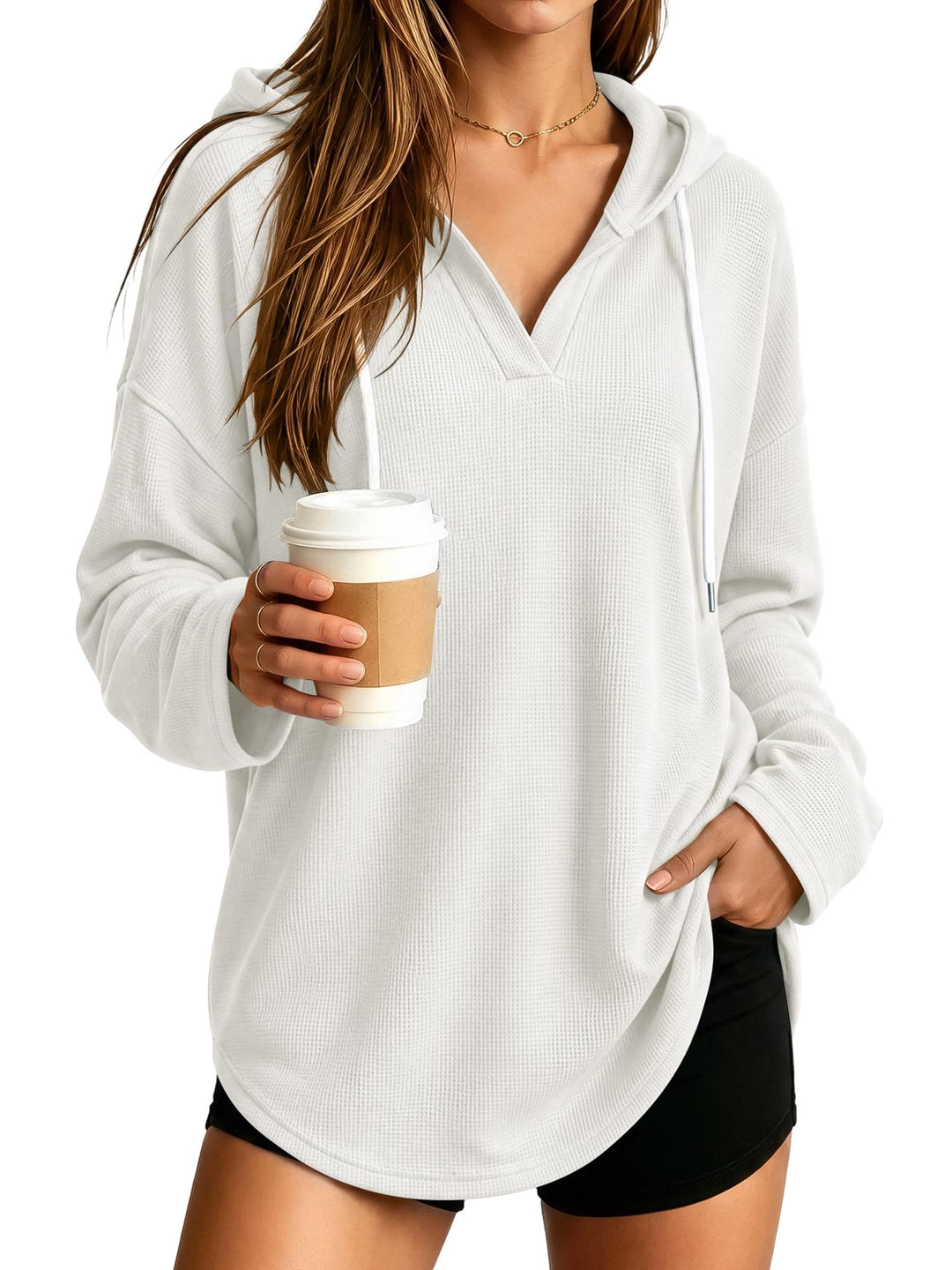 Damen Lässiger Kapuzenpullover mit Waffelstruktur Echo Archiv
