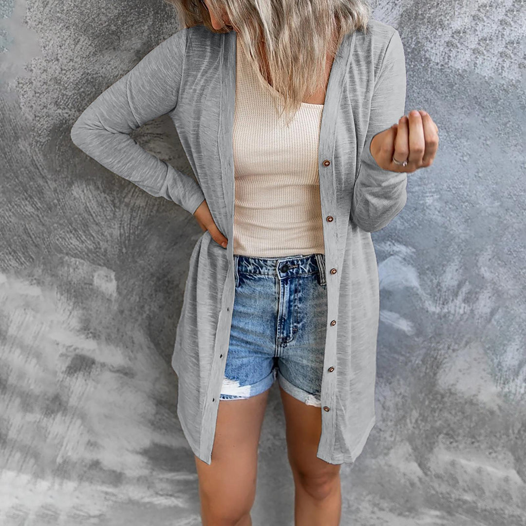 Damen Leichter Longcardigan mit Knopfleiste und geripptem Feinstrick Echoarchiv