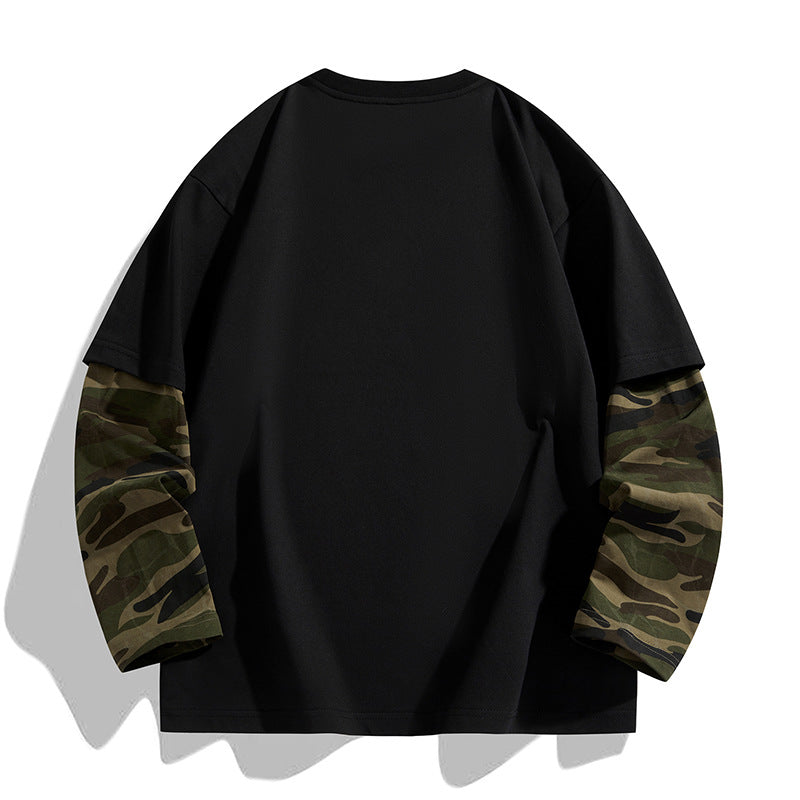 Herren Oversize-Layering‑T-Shirt mit Camouflage‑Ärmeln & Rundhals Echoarchiv