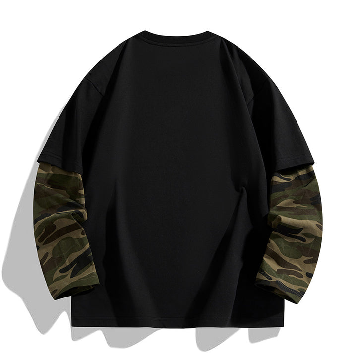 Herren Oversize-Layering‑T-Shirt mit Camouflage‑Ärmeln & Rundhals Echoarchiv