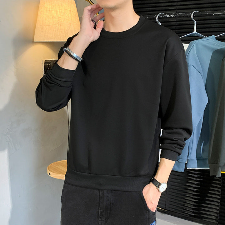 Herren Minimalistisches Rundhalsausschnitt-Sweatshirt aus Baumwollmix mit gerippten Bündchen Echoarchiv