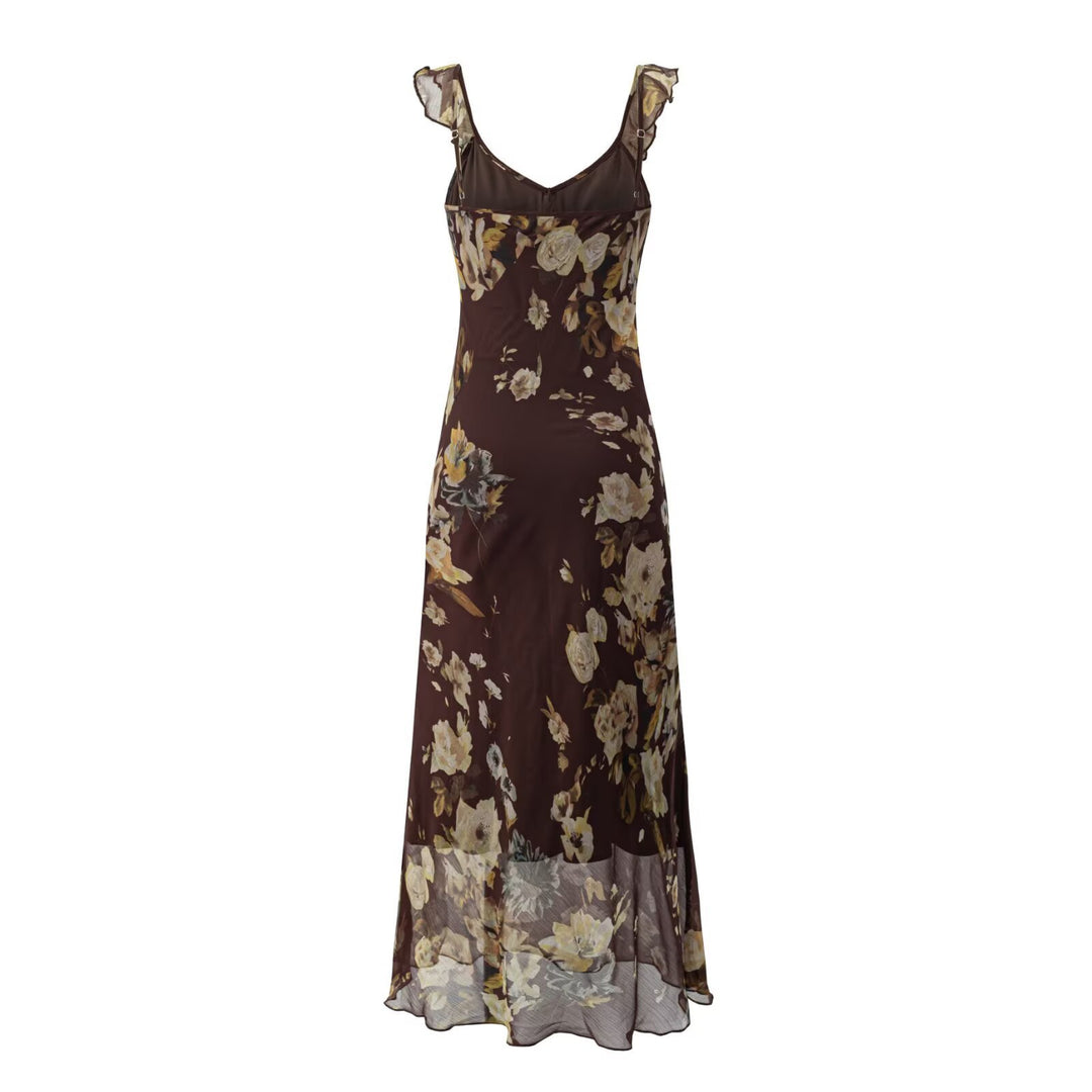 Damen Maxikleid mit zarten Rüschendetails und floralem Muster Echo Archiv