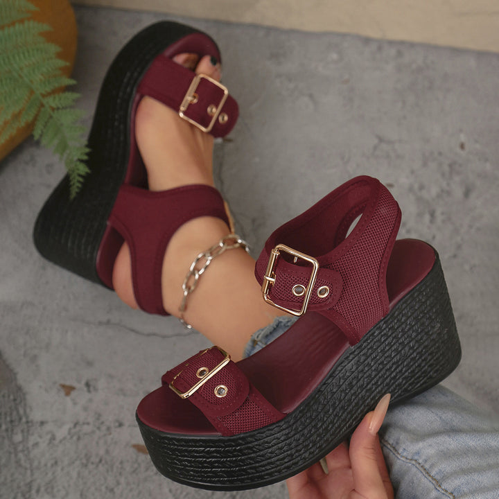 Damen nan Espadrille-Plateau-Sandalette mit textilen Riemen, großen Metallschnallen und gepolstertem Komfortfußbett Echo Archiv