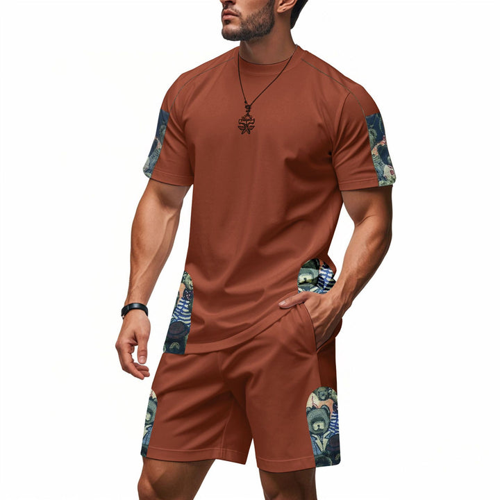 Herren Freizeit-Set mit bedrucktem Shirt und Shorts Echoarchiv