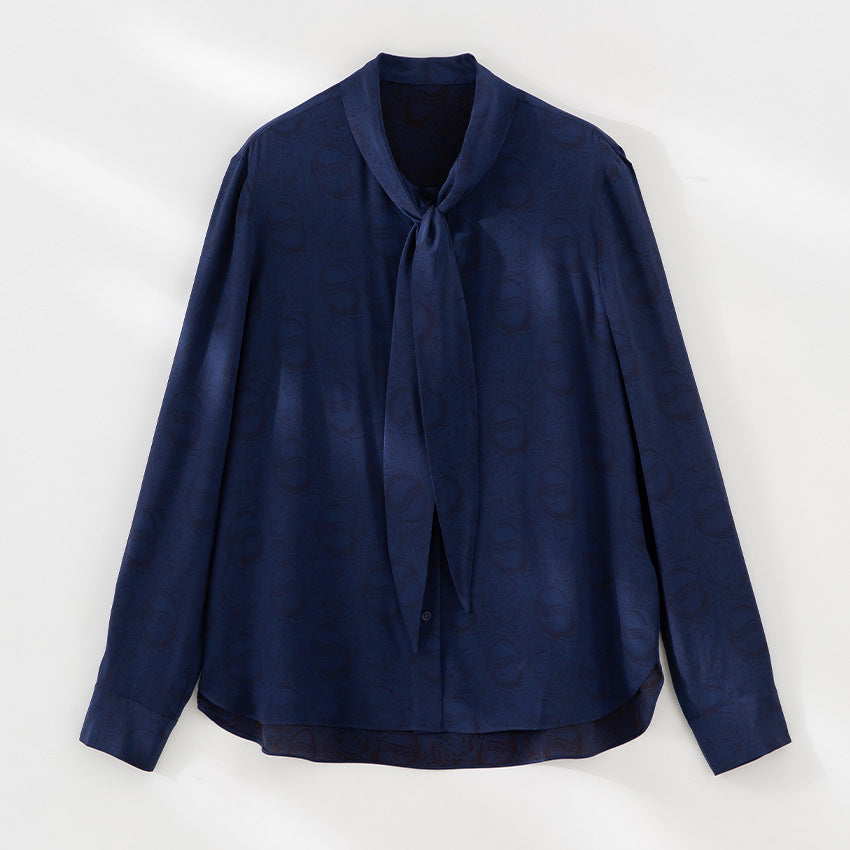 Damen Elegante Schleifenkragen-Bluse mit Jacquardstruktur und lockerer Passform Echoarchiv