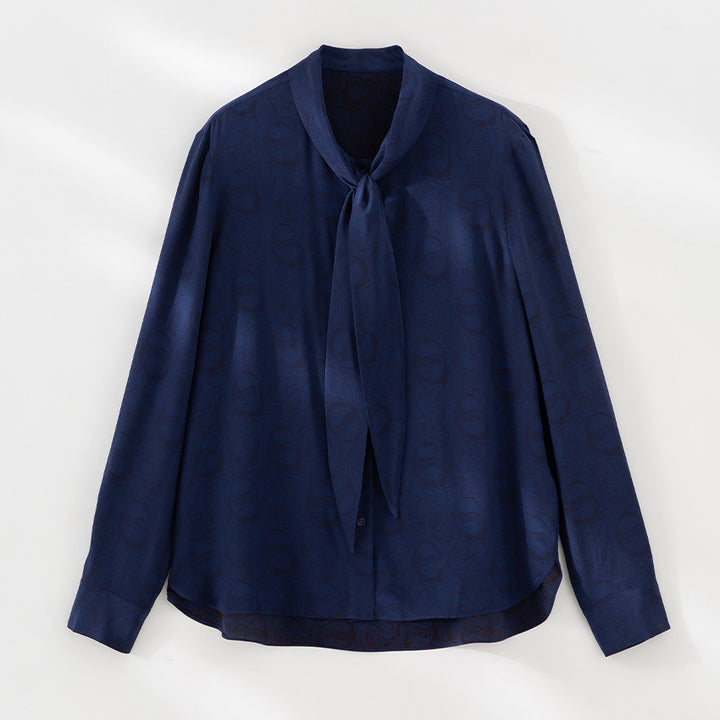 Damen Elegante Schleifenkragen-Bluse mit Jacquardstruktur und lockerer Passform Echoarchiv
