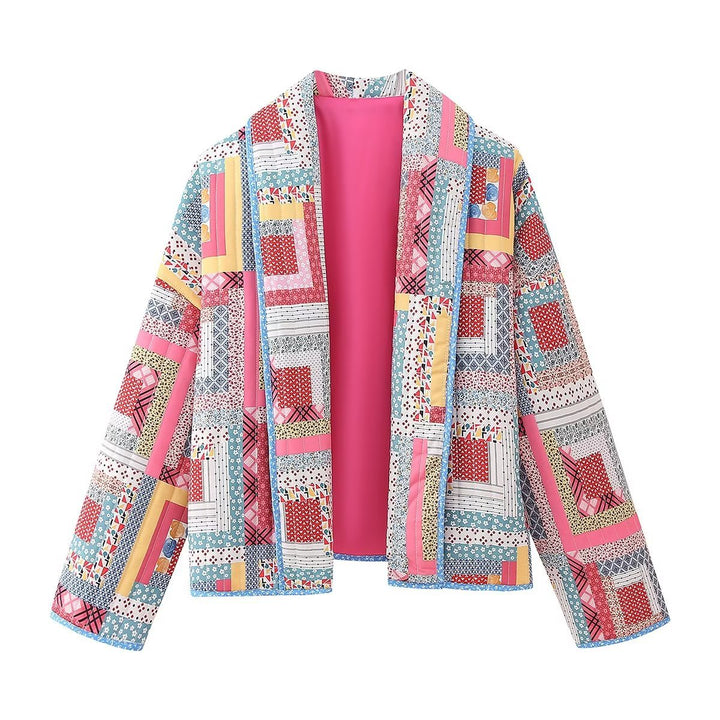 Damen Patchwork-Kimono-Jacke mit lockerer Cropped-Silhouette Echo Archiv