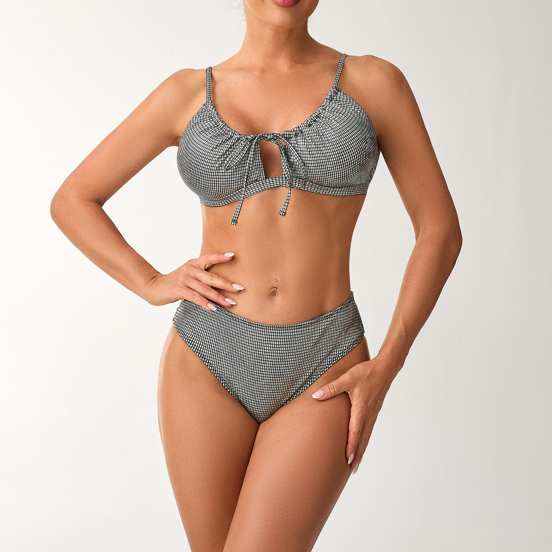 Damen Hoch tailliertes Bikini-Set mit verstellbarem Oberteil und Rüschendetails Echo Archiv
