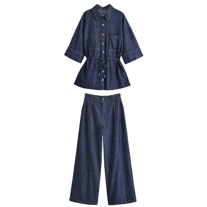 Damen Weite High-Waist Denim-Hose mit Bügelfalte und weitem Bein Echo Archiv