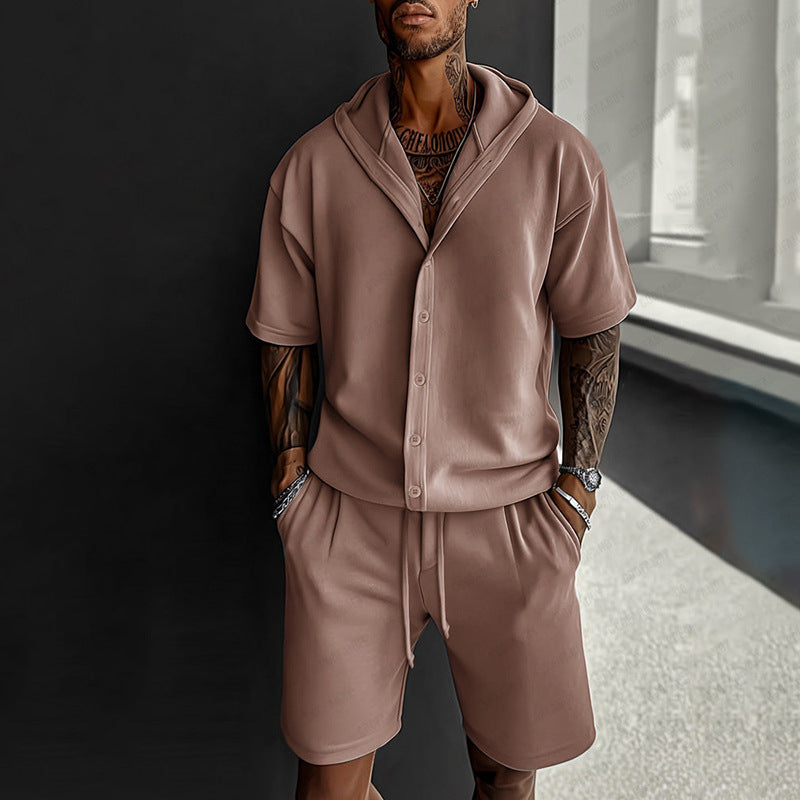 Herren komfortables Kurzarm-Set mit lässigem Hoodie und Shorts Echoarchiv