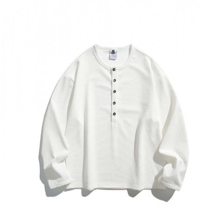 Unisex Waffelstruktur-Henleyshirt mit Knopfleiste und Oversize-Schnitt Echo Archiv