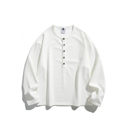 Unisex Waffelstruktur-Henleyshirt mit Knopfleiste und Oversize-Schnitt Echo Archiv
