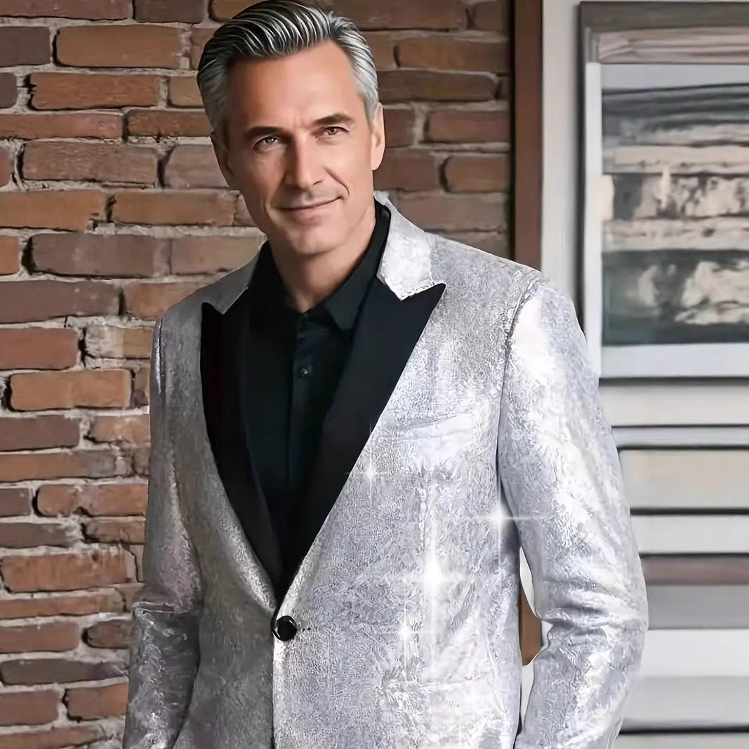 Herren glitzernder Paillettenblazer mit modernem Schnitt und elegantem Revers Echoarchiv