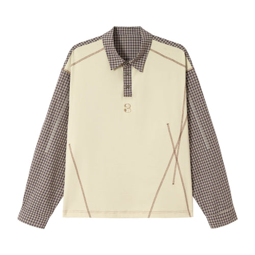Herren Longsleeve-Polohemd mit Karoärmeln und Kontrastpanel Echoarchiv