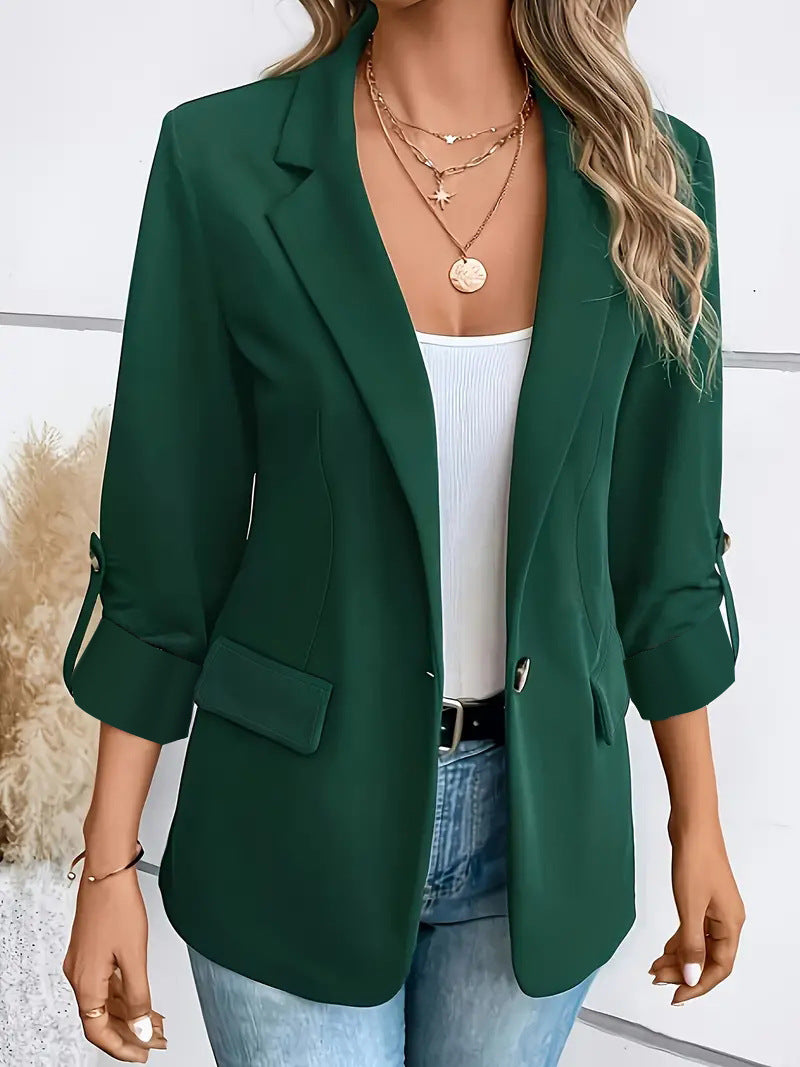 Damen nan taillierter Business-Blazer mit verkürzten Ärmeln umgeschlagenen Manschetten und dekorativen Knöpfen Echo Archiv