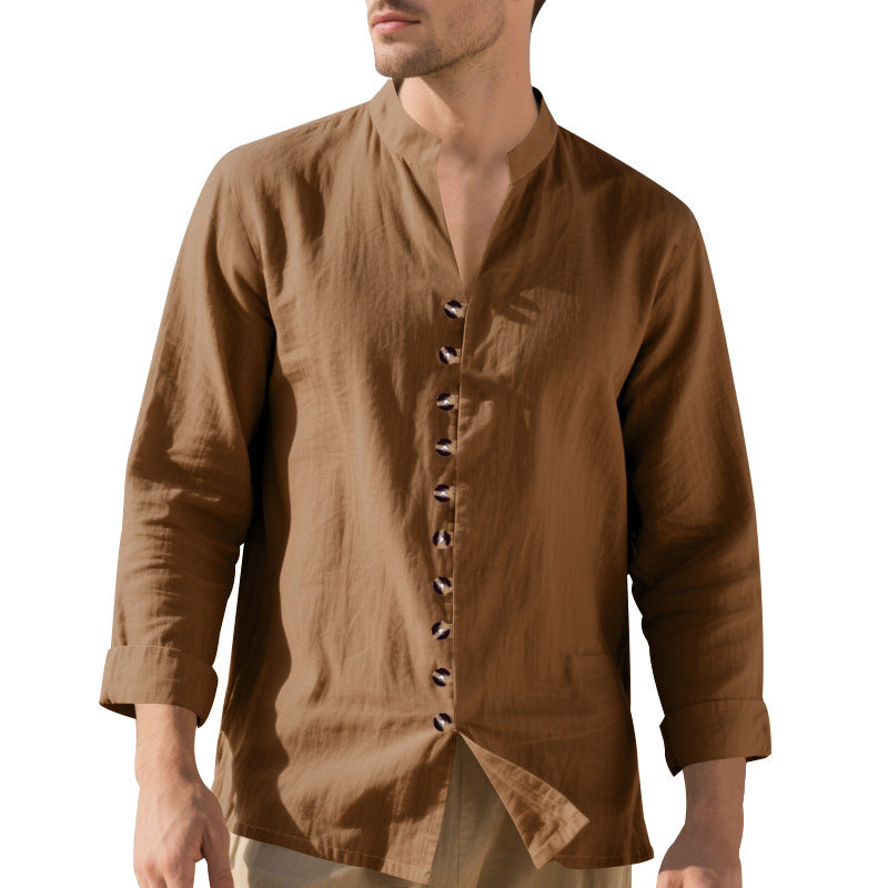 Herren Elegantes Langarmhemd mit Stehkragen und modischen Knöpfen Echoarchiv