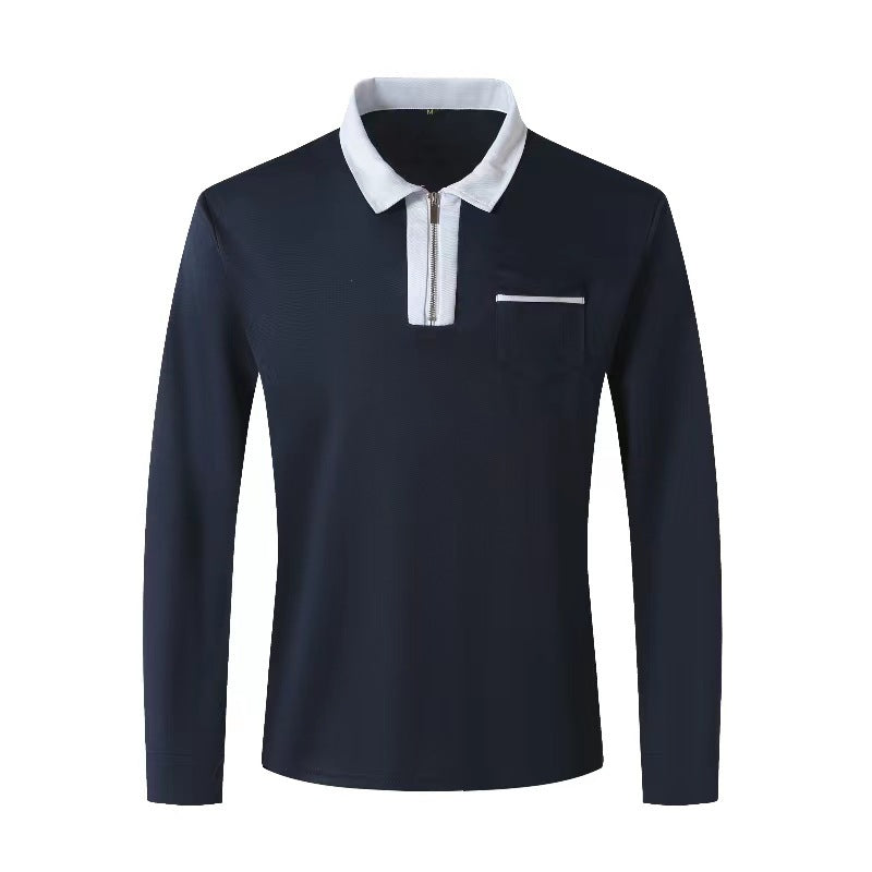 Herren nan elegantes Langarm-Poloshirt mit markantem Stehkragen Metall-Kurzreißverschluss und Brustleistentasche Echo Archiv