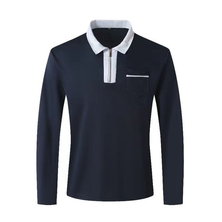 Herren nan elegantes Langarm-Poloshirt mit markantem Stehkragen Metall-Kurzreißverschluss und Brustleistentasche Echo Archiv