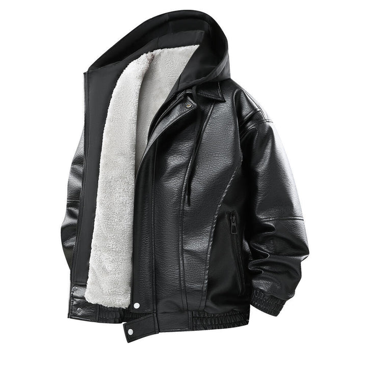 Herren Modische Kunstlederjacke mit Kapuze Echo Archiv