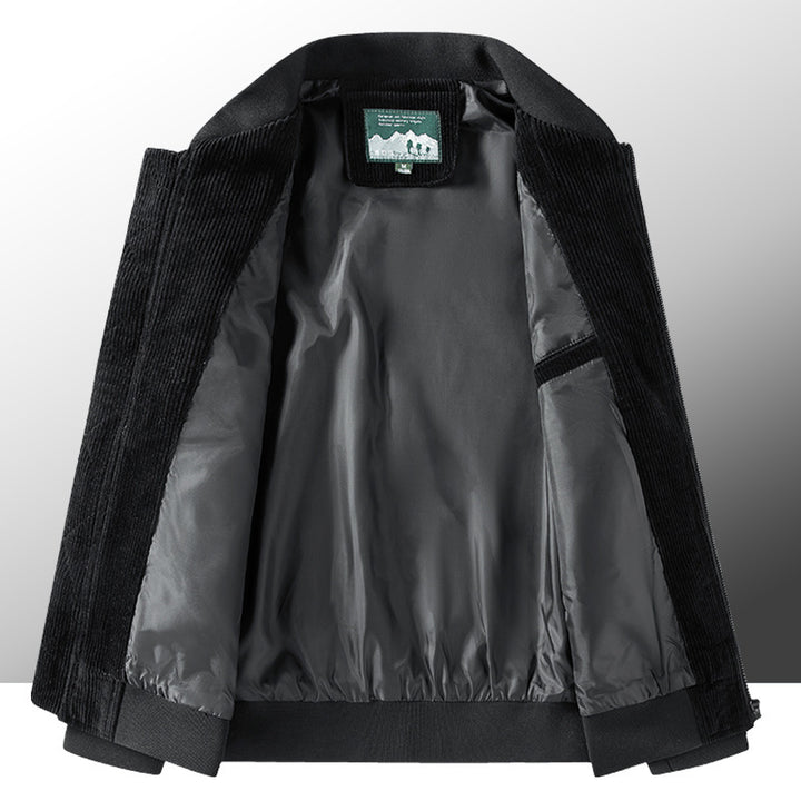 Herren Kord-Vintage-Bomberjacke mit leichtem Thermofutter, Ärmel-Reißverschlusstasche und Rippbündchen – Brevano