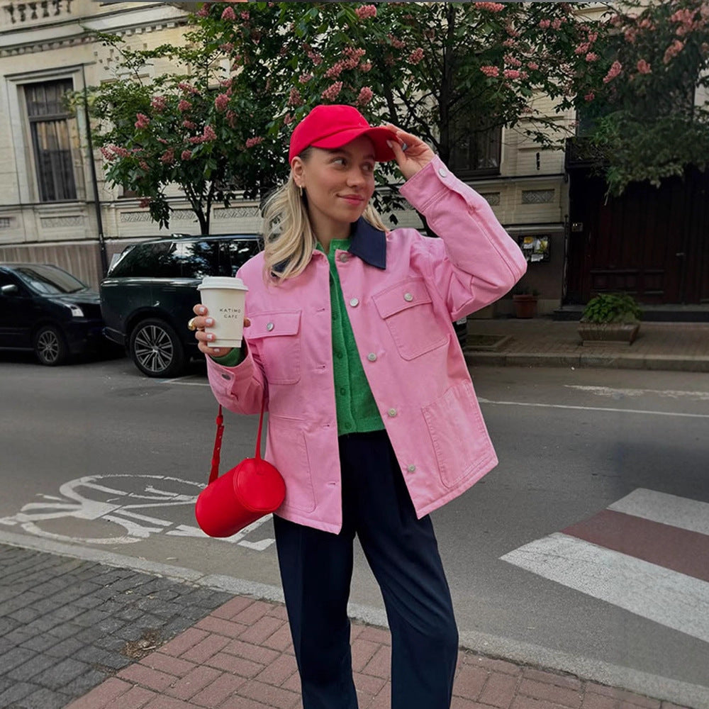 Damen Boxy Overshirt-Jacke mit aufgesetzten Taschen & Metallknopfleiste Echoarchiv