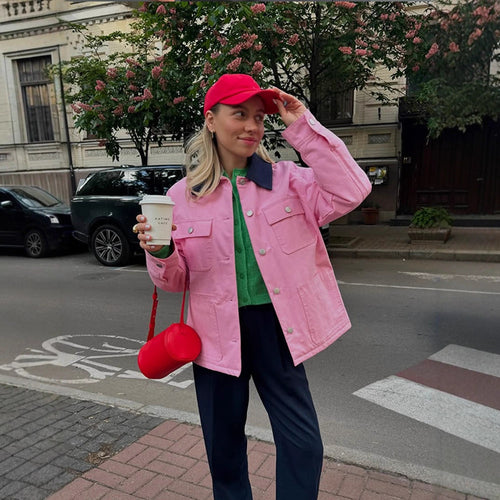 Damen Boxy Overshirt-Jacke mit aufgesetzten Taschen & Metallknopfleiste Echoarchiv