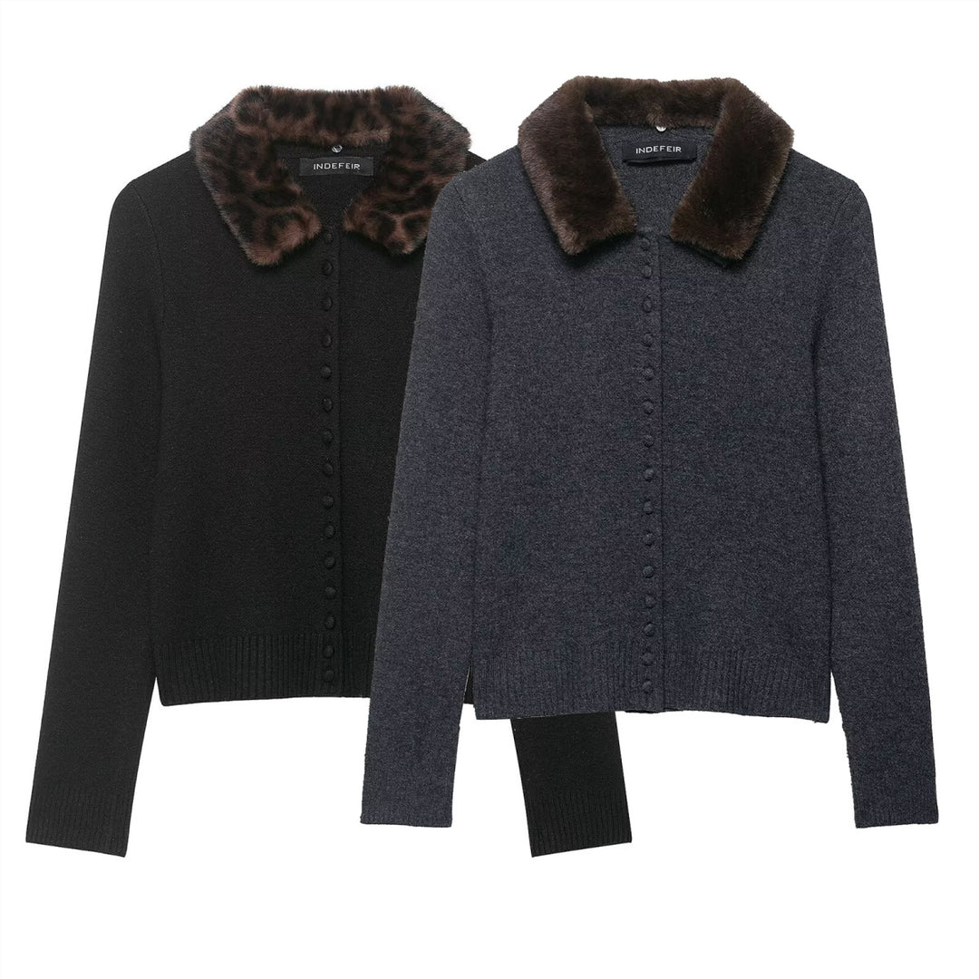Damen Feinstrick-Cardigan mit Kunstpelzkragen und verdeckter Knopfleiste Echo Archiv