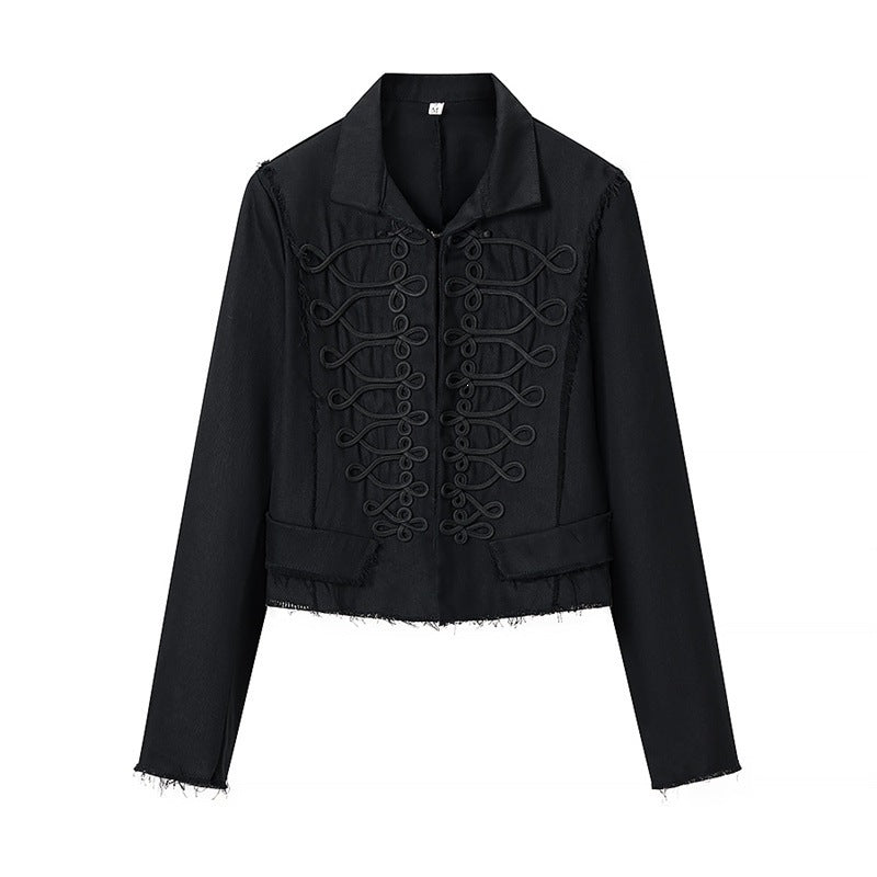 Damen Gekürzte Militärinspirierte Jacke mit Tressenapplikation und fransigem Saum Echo Archiv