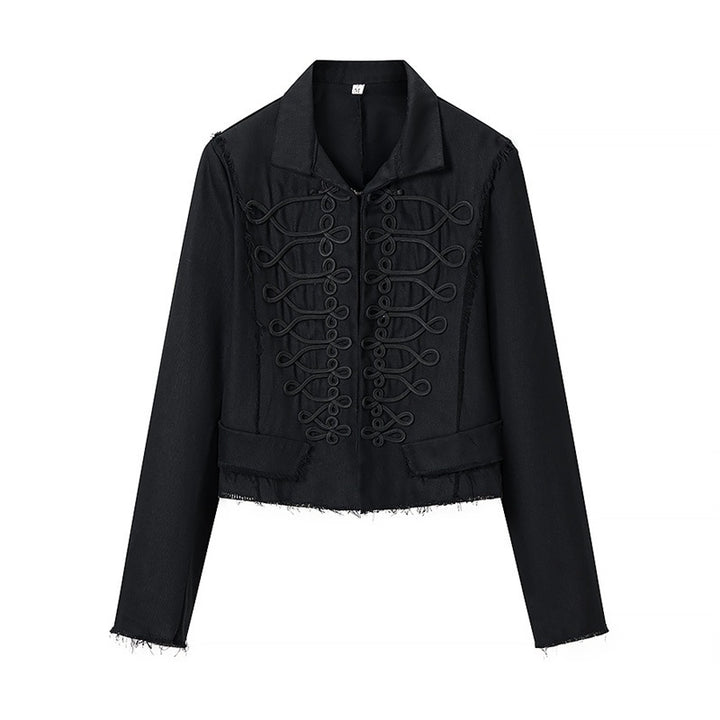 Damen Gekürzte Militärinspirierte Jacke mit Tressenapplikation und fransigem Saum Echo Archiv