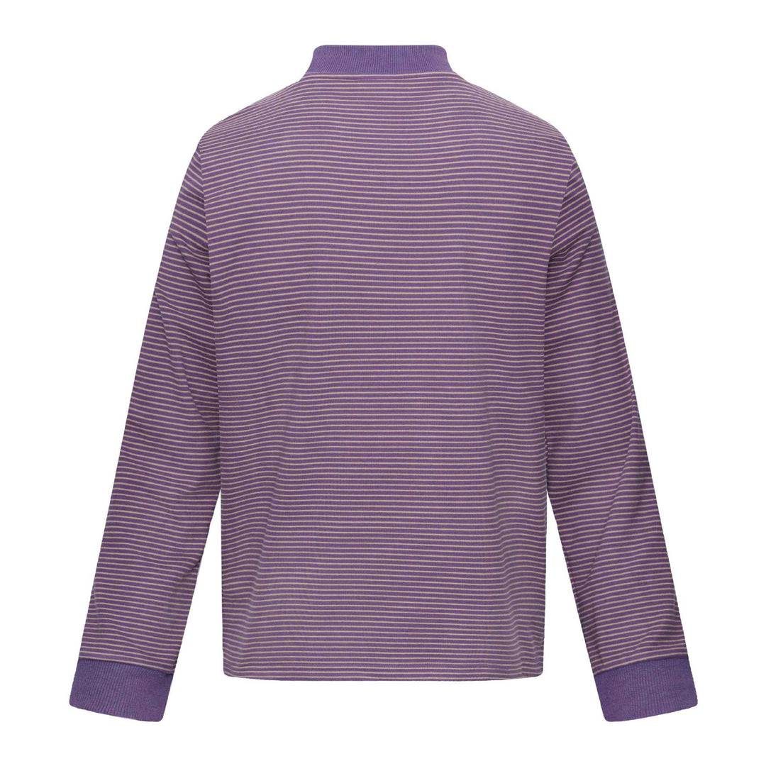 Unisex Gestreiftes Longsleeve mit Stehkragen, Oversize-Schnitt und Katzenprint Echoarchiv