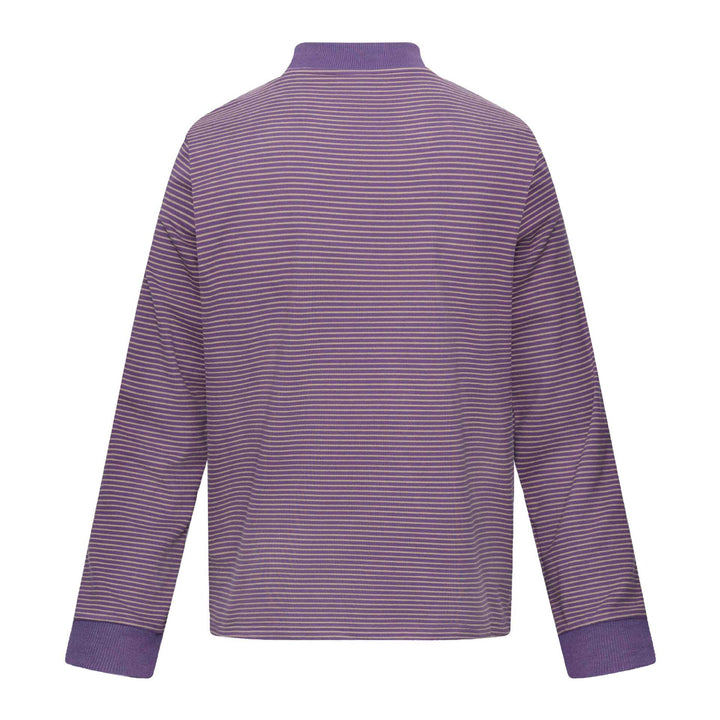 Unisex Gestreiftes Longsleeve mit Stehkragen, Oversize-Schnitt und Katzenprint Echoarchiv