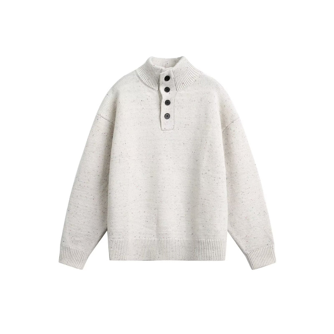 Herren Grobstrick Pullover mit Stehkragen und Knopfdetail Echoarchiv