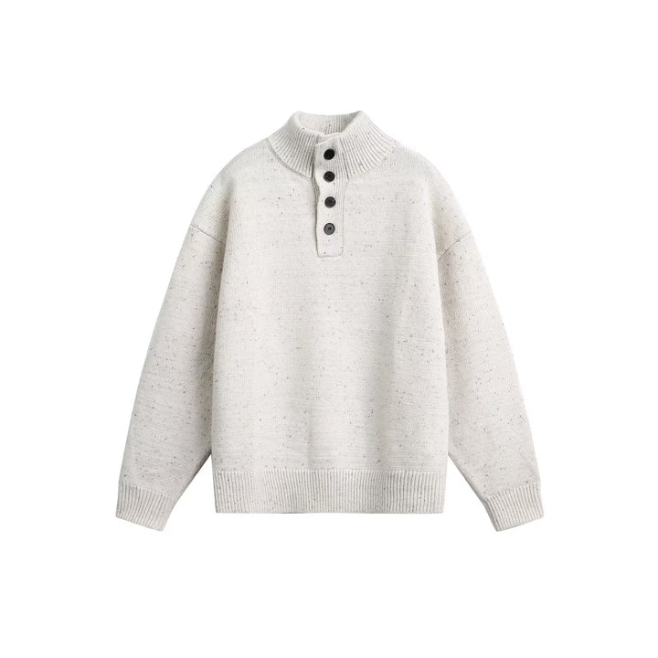 Herren Grobstrick Pullover mit Stehkragen und Knopfdetail Echoarchiv