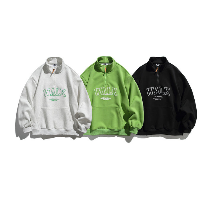 Unisex Oversize-Fleece-Halbzip-Sweatshirt mit Stehkragen und Kängurutasche Echoarchiv