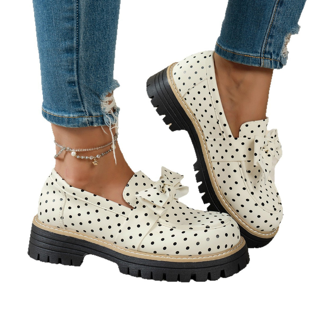 Damen lässige Loafer mit Pünktchenmuster und Zierschleife auf profilierter Plateau-Sohle – Lioré
