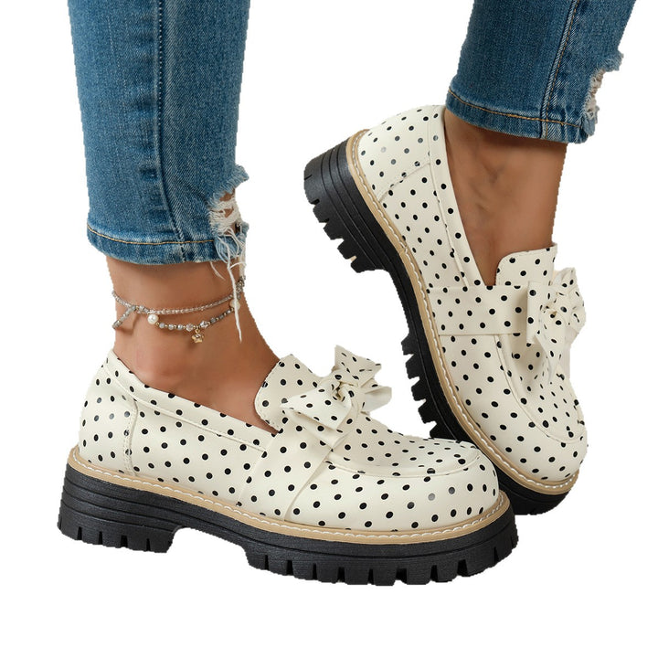 Damen lässige Loafer mit Pünktchenmuster und Zierschleife auf profilierter Plateau-Sohle – Lioré