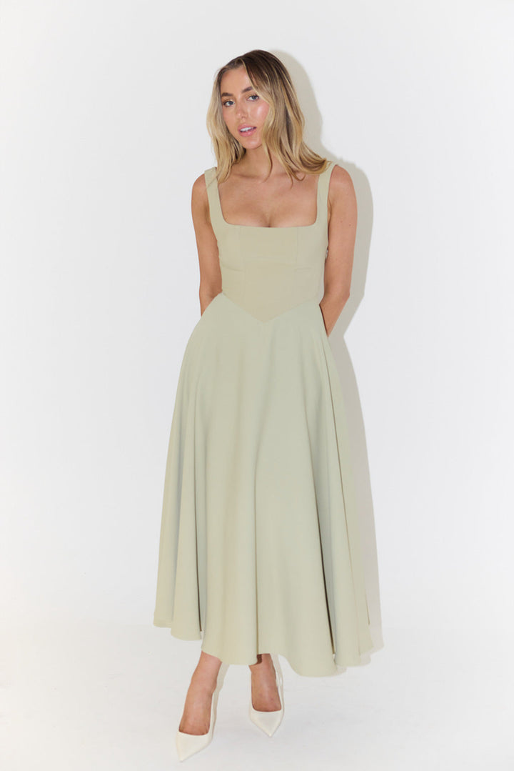 Damen A-Linien Maxikleid mit quadratischem Ausschnitt und fließendem Stoff Echoarchiv
