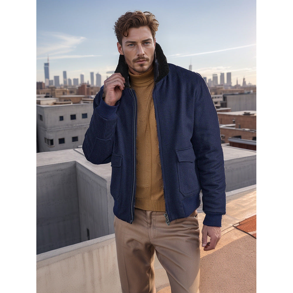 Herren modische Bomberjacke mit weichem Teddyfellkragen Echoarchiv
