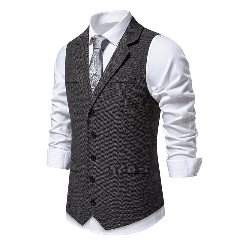 Herren elegante Mehrzweck-Weste im Herringbone-Design mit praktischen Taschen Echoarchiv